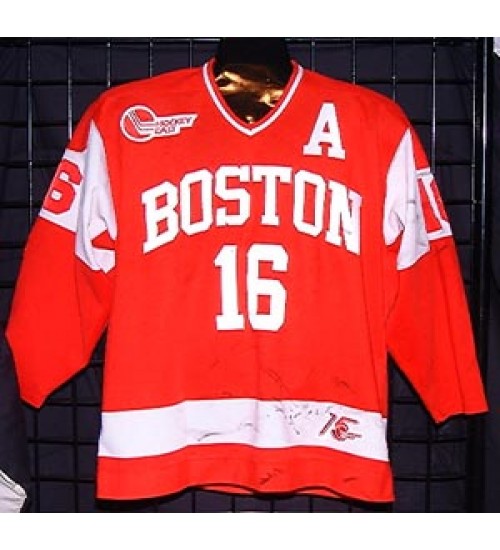 Custom NCAA 1998-99 Boston University Terriers BU 16 Chris Heron Hockey Jersey Red